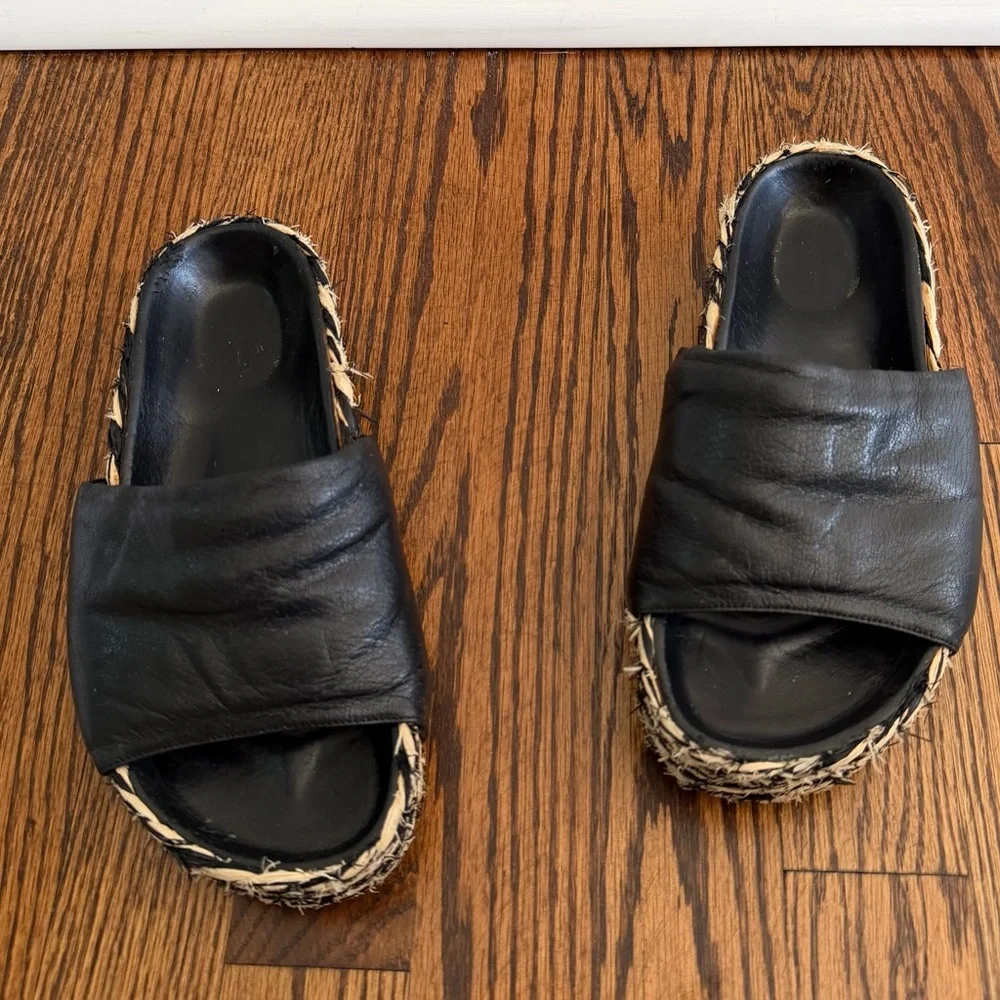 Simon Miller Black Leather Platform Wedges with Braided Tan Accent